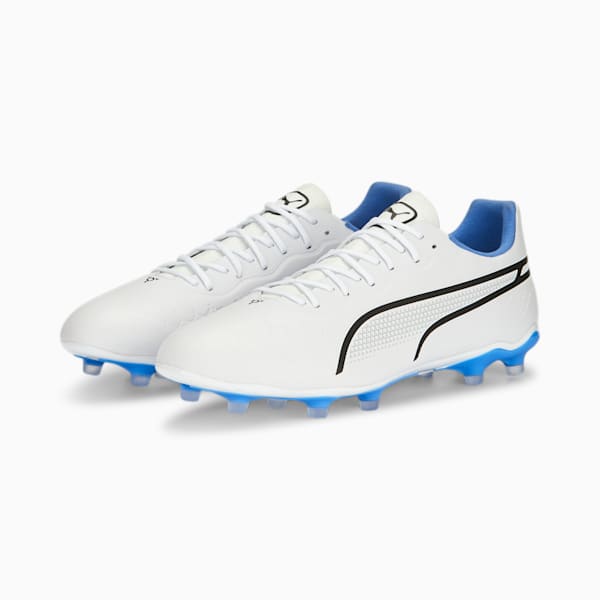 KING PRO Unisex Football Boots, PUMA White-PUMA Black-Blue Glimmer-Ultra Orange, extralarge-IND