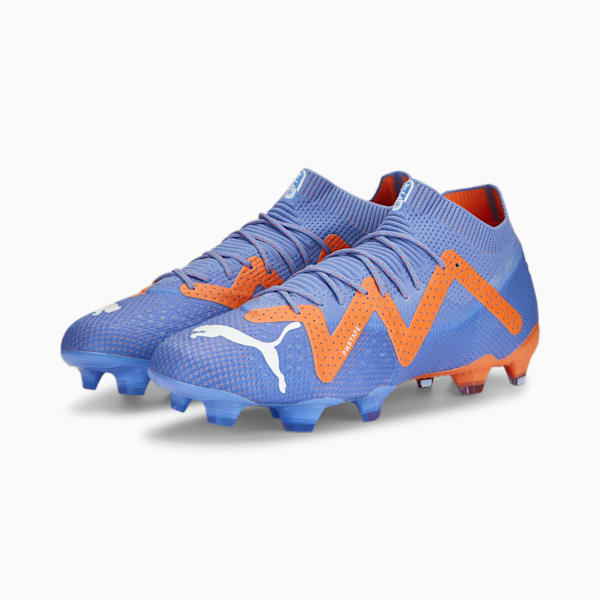 FUTURE ULTIMATE FG/AG Unisex Soccer Cleats, Blue Glimmer-PUMA White-Ultra Orange, extralarge-AUS