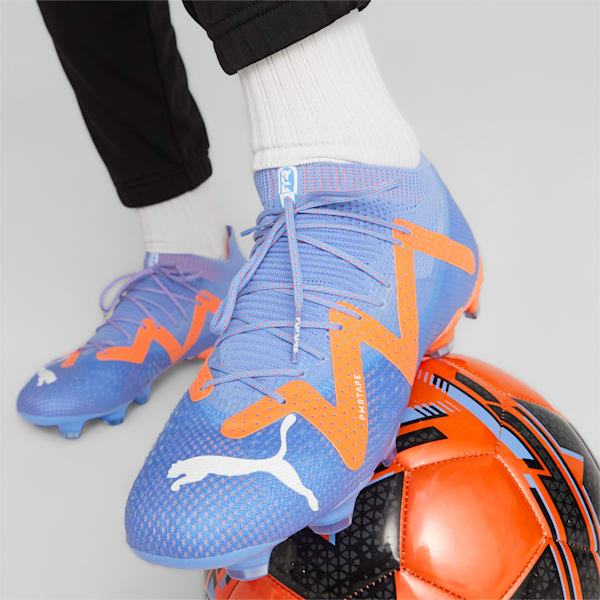 FUTURE ULTIMATE FG/AG Unisex Soccer Cleats, Blue Glimmer-PUMA White-Ultra Orange, extralarge-IND
