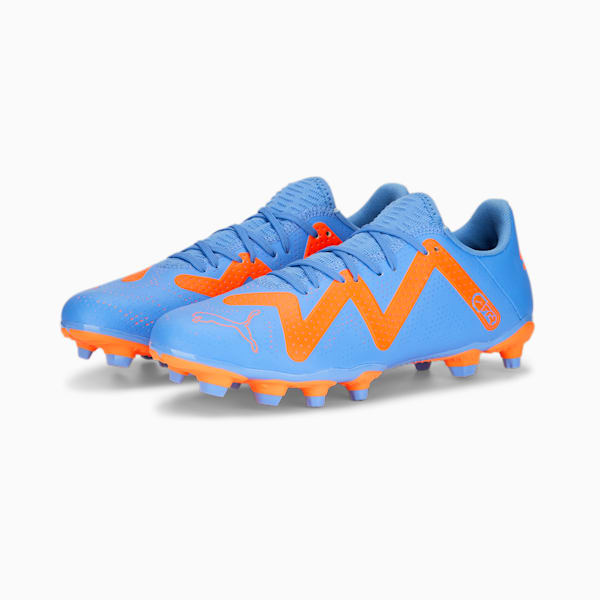 FUTURE Play FG/AG Women's Soccer Cleats, Blue Glimmer-PUMA White-Ultra Orange, extralarge