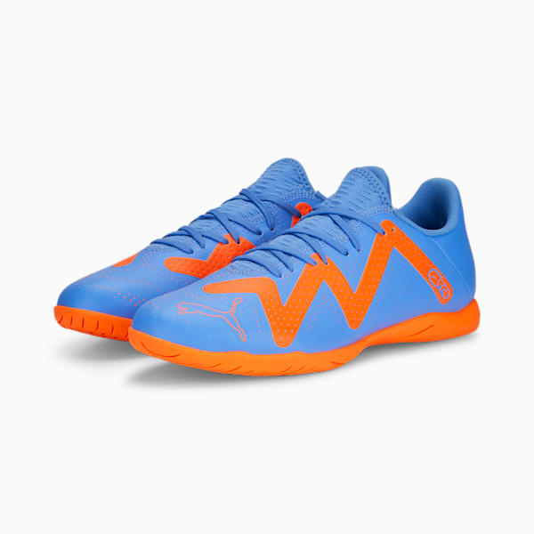 FUTURE PLAY Unisex Indoor Court Shoes, Blue Glimmer-PUMA White-Ultra Orange, extralarge-IND