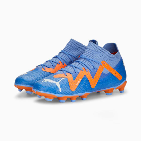 Souliers de soccer à crampons FUTURE PRO FG/AG, grand enfant, Bleu scintillant-blanc Puma-Ultra orange