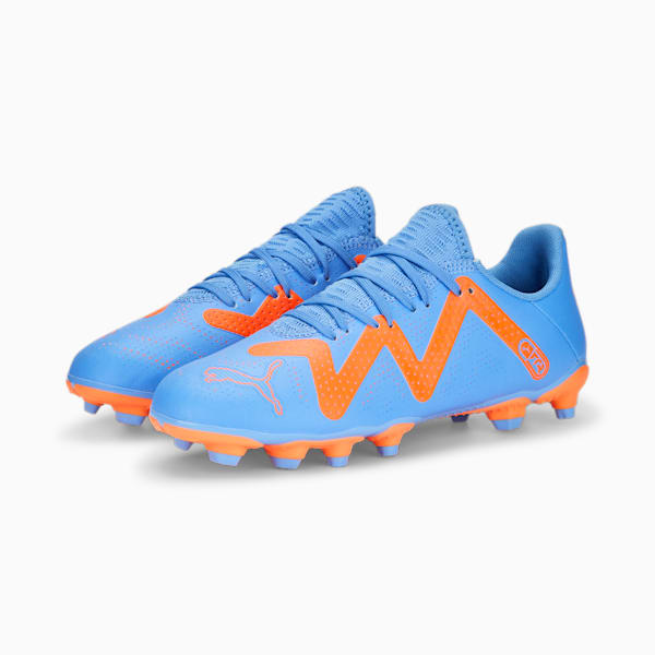 FUTURE Play FG/AG Football Boots Youth, Blue Glimmer-PUMA White-Ultra Orange