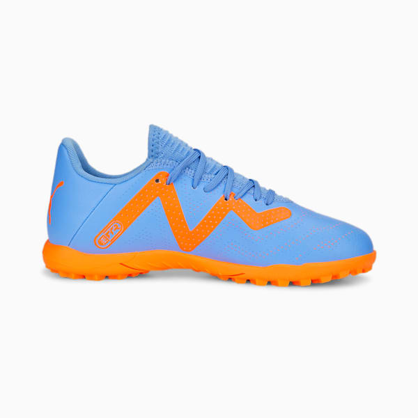 FUTURE Play TT Big Kids' Soccer Cleats, Blue Glimmer-PUMA White-Ultra Orange, extralarge