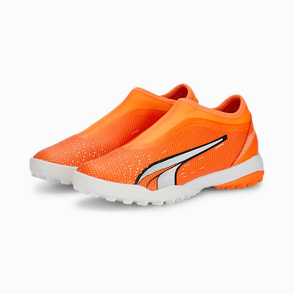 ULTRA Match LL TT + Mid Football Boots Youth, Ultra Orange-PUMA White-Blue Glimmer