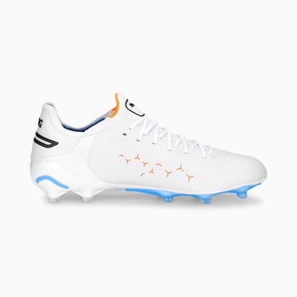 KING ULTIMATE FG/AG Women's Soccer Cleats, PUMA White-PUMA Black-Blue Glimmer-Ultra Orange
