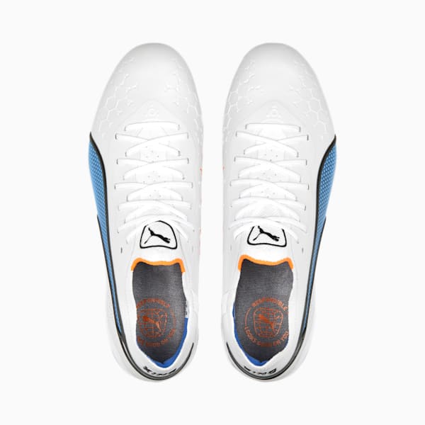 KING ULTIMATE FG/AG Women's Soccer Cleats, PUMA White-PUMA Black-Blue Glimmer-Ultra Orange