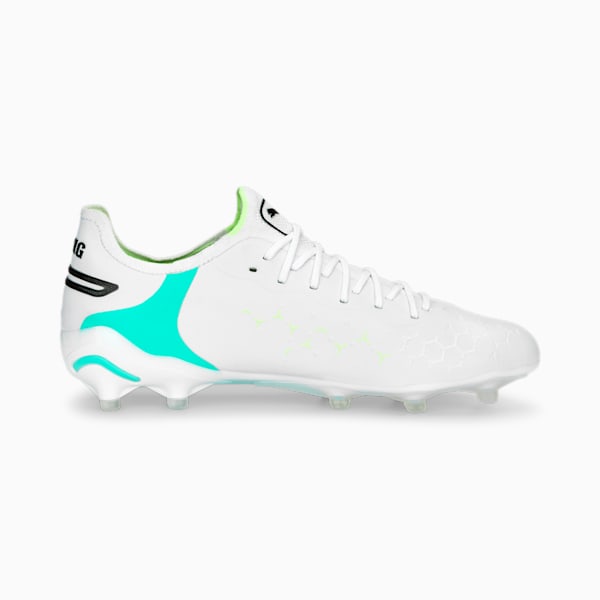 Botines de fútbol KING ULTIMATE FG/AG para mujer, PUMA White-PUMA Black-Fast Yellow-Electric Peppermint, extralarge