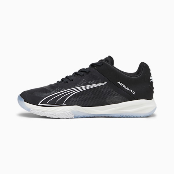 Accelerate NITRO SQD Indoor Sports Shoes, PUMA Black-PUMA White-Nitro Blue-For All Time Red, extralarge-GBR