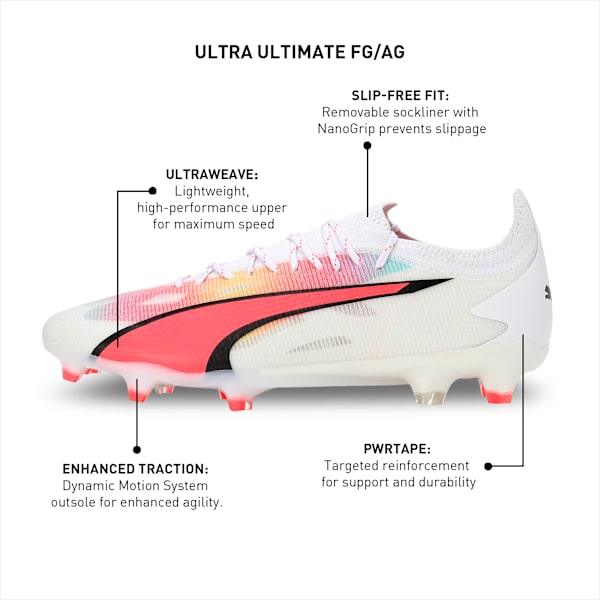 ULTRA ULTIMATE FG/AG Football Boots, PUMA White-PUMA Black-Fire Orchid, extralarge-IND