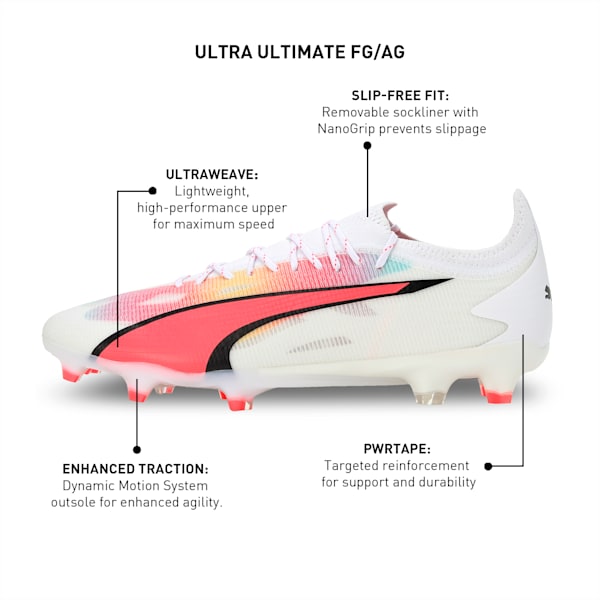 ULTRA ULTIMATE FG/AG Unisex Football Boots, PUMA White-PUMA Black-Fire Orchid, extralarge-IND