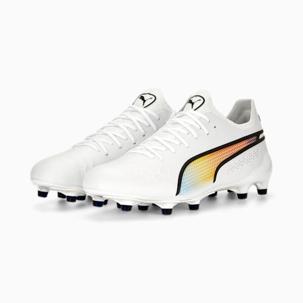 King Ultimate Icon FG/AG Football Boots, PUMA White-PUMA Black-Pelé Yellow-Rickie Orange, extralarge-GBR