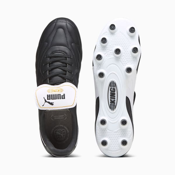 KING TOP FG/AG Men's Soccer Cleats, PUMA Black-PUMA White-PUMA Gold, extralarge