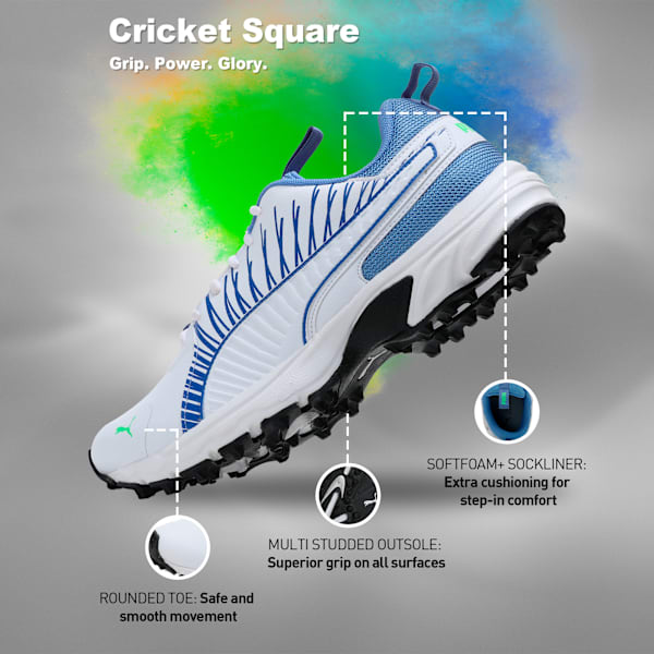 Cricket Square Men's Shoes, PUMA White-Blue Glimmer-Elektro Green, extralarge-IND