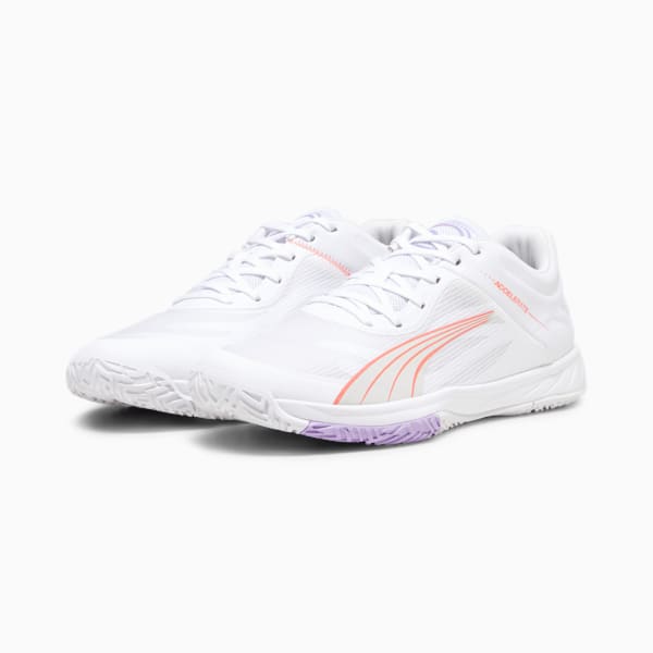 Accelerate Turbo Racquet Sports Shoes, PUMA White-Fire Orchid-Vivid Violet-Sedate Gray, extralarge