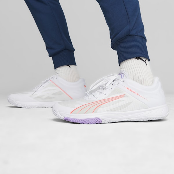 Accelerate Turbo Racquet Sports Shoes, PUMA White-Fire Orchid-Vivid Violet-Sedate Gray, extralarge