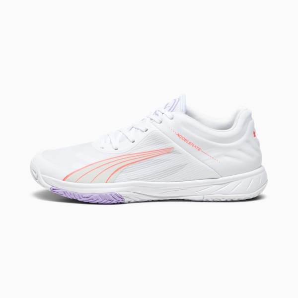 Accelerate Turbo Racquet Sports Shoes, PUMA White-Fire Orchid-Vivid Violet-Sedate Gray, extralarge