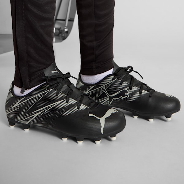 ATTACANTO Firm Ground/Artifical Ground Kids' Soccer Cleats, PUMA Black-Silver Mist, extralarge