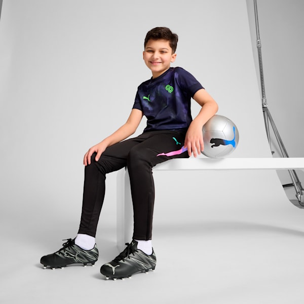 ATTACANTO Firm Ground/Artifical Ground Kids' Soccer Cleats, PUMA Black-Silver Mist, extralarge