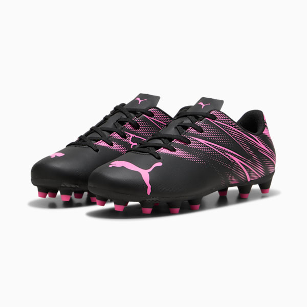 ATTACANTO Firm Ground/Artifical Ground Kids' Soccer Cleats, PUMA Black-Poison Pink, extralarge