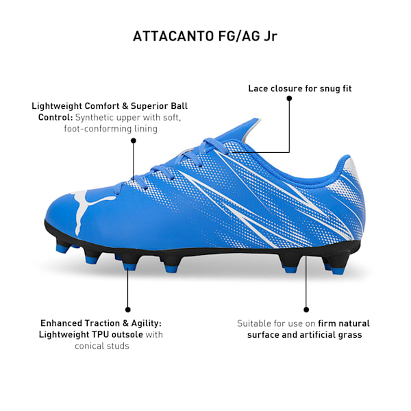 ATTACANTO FG/AG Youth Football Boots, Bluemazing-PUMA White, extralarge-IND