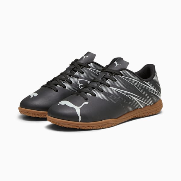 ATTACANTO Indoor Trainer Kids' Soccer Cleats, PUMA Black-Silver Mist, extralarge