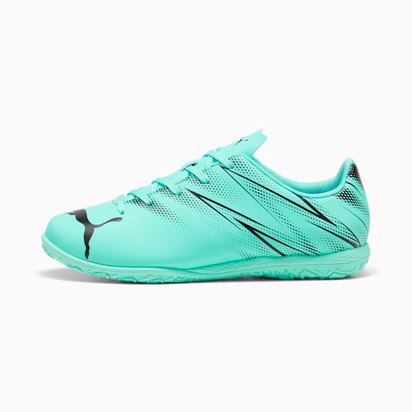 ATTACANTO Indoor Trainer Kids' Soccer Cleats, Electric Peppermint-PUMA Black, extralarge