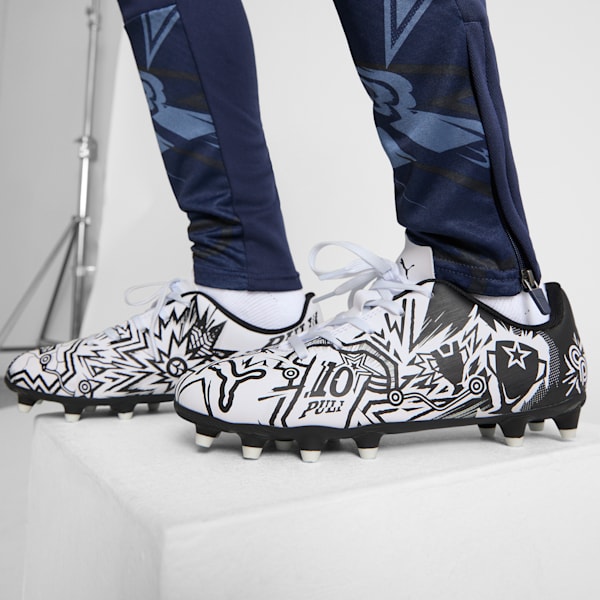 PUMA x CHRISTIAN PULISIC TACTO II Firm Ground/Artificial Ground Kids' Soccer Cleats, PUMA White-PUMA Black, extralarge