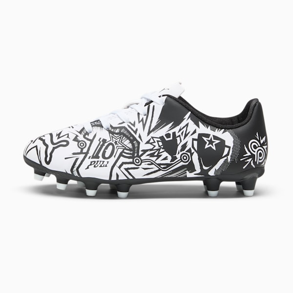Tacos de fútbol juvenil PUMA x CHRISTIAN PULISIC TACTO II FG/AG, PUMA White-PUMA Black, extralarge