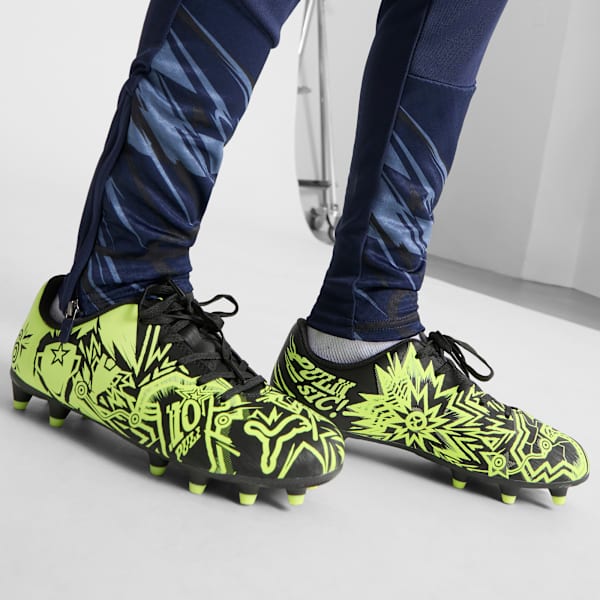 Tacos de fútbol juvenil PUMA x CHRISTIAN PULISIC TACTO II FG/AG, PUMA Black-Electric Lime, extralarge