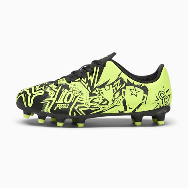 PUMA x CHRISTIAN PULISIC TACTO II Firm Ground/Artificial Ground Big Kids' Soccer Cleats, PUMA Black-Electric Lime, extralarge