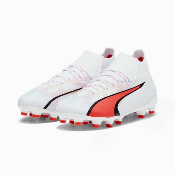 ULTRA PRO FG/AG Big Kids' Soccer Cleats, PUMA White-PUMA Black-Fire Orchid, extralarge