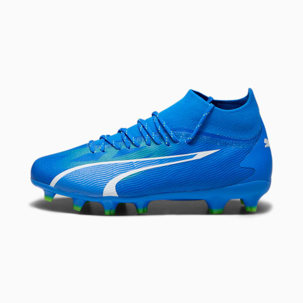 ULTRA PRO Firm Ground/Artificial Ground Big Kids' Soccer Cleats, Ultra Blue-PUMA White-Pro Green, extralarge