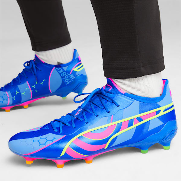 KING ULTIMATE ENERGY Firm Ground/Artificial Ground Men's Soccer Cleats, Ultra Blue-Luminous Pink-Luminous Blue, extralarge