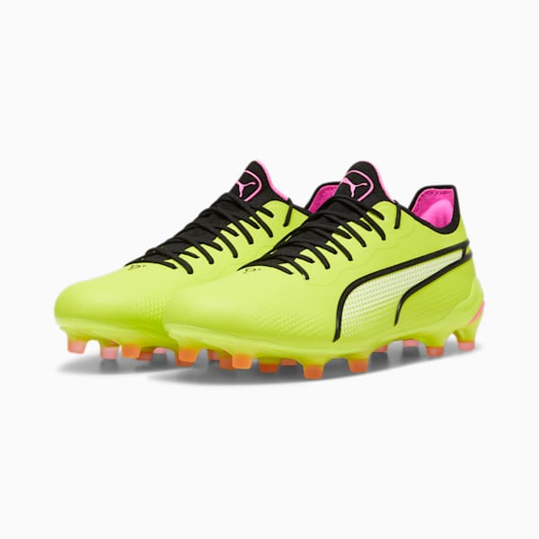 KING ULTIMATE FG/AG Men's Soccer Cleats, Electric Lime-PUMA Black-Poison Pink, extralarge