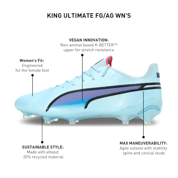 KING ULTIMATE FG/AG Women's Football Boots, Silver Sky-PUMA Black-Fire Orchid, extralarge-IND