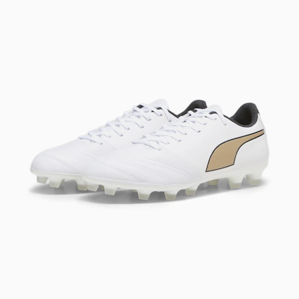 メンズ プーマ キング ミライ プロ KB HG/AG サッカー スパイク, PUMA White-PUMA Black-Matte Puma Gold, extralarge-JPN