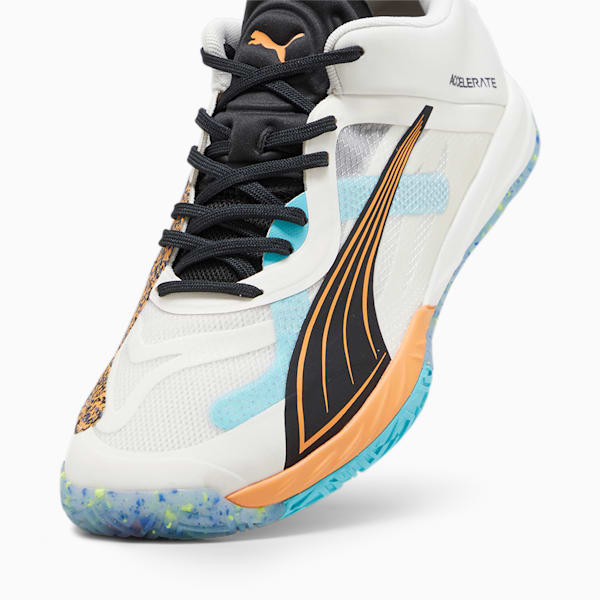 PUMA x FIRST MILE Accelerate NITRO SQD Handball Shoes, Warm White-PUMA Black-Bright Melon-Team Aqua, extralarge-GBR