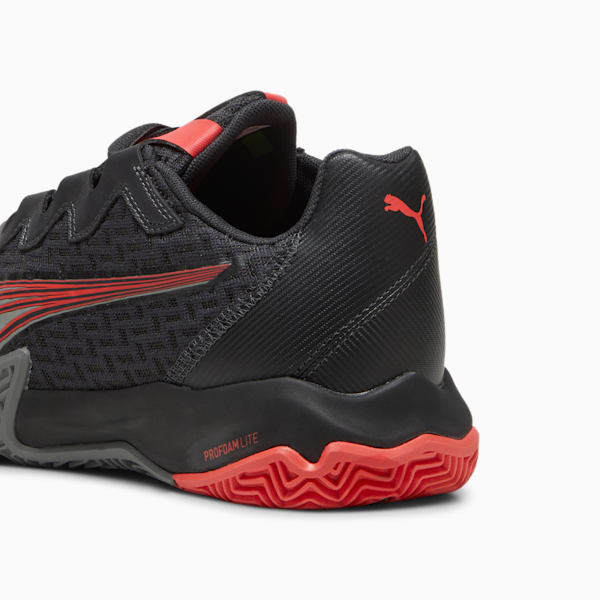 NOVA Elite Court Shoes, Flat Dark Gray-PUMA Black-Flat Medium Gray-Active Red, extralarge