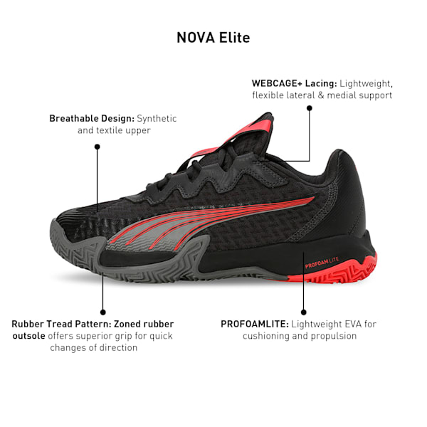 NOVA Elite Padel Shoes, Flat Dark Gray-PUMA Black-Flat Medium Gray-Active Red, extralarge-IND