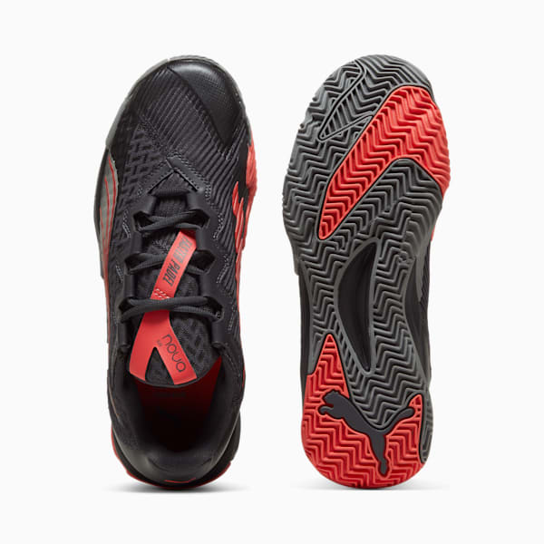 NOVA Elite Court Shoes, Flat Dark Gray-PUMA Black-Flat Medium Gray-Active Red, extralarge