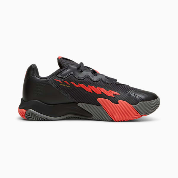 NOVA Elite Court Shoes, Flat Dark Gray-PUMA Black-Flat Medium Gray-Active Red, extralarge