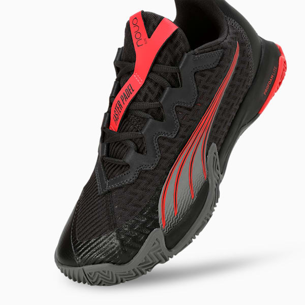 NOVA Elite Padel Shoes, Flat Dark Gray-PUMA Black-Flat Medium Gray-Active Red, extralarge-IND