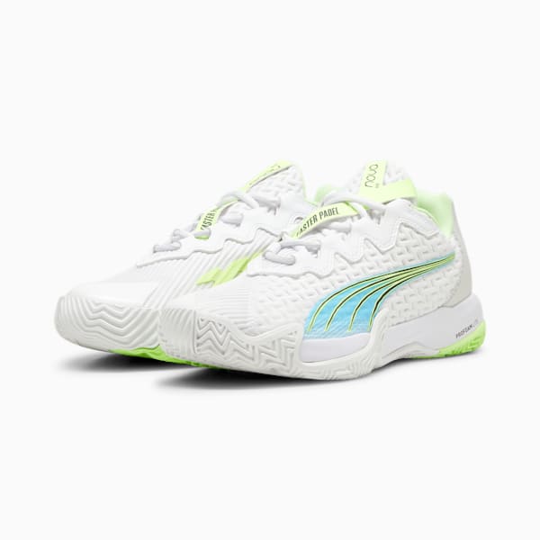 NOVA Elite Court Shoes, PUMA White-Luminous Blue-Fizzy Apple-Shadow Gray, extralarge