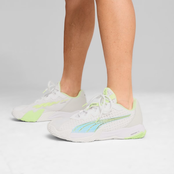 NOVA Elite Court Shoes, PUMA White-Luminous Blue-Fizzy Apple-Shadow Gray, extralarge