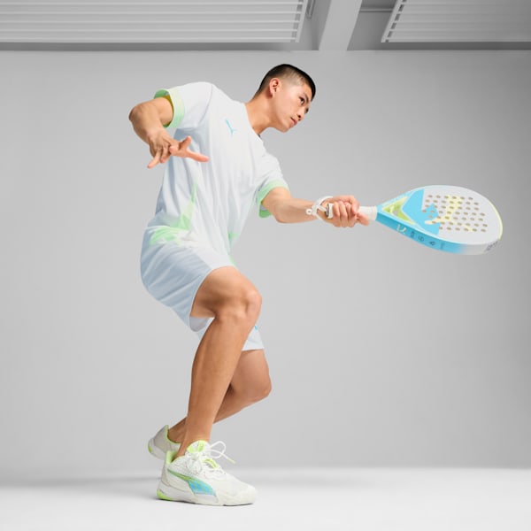 NOVA Elite Court Shoes, PUMA White-Luminous Blue-Fizzy Apple-Shadow Gray, extralarge