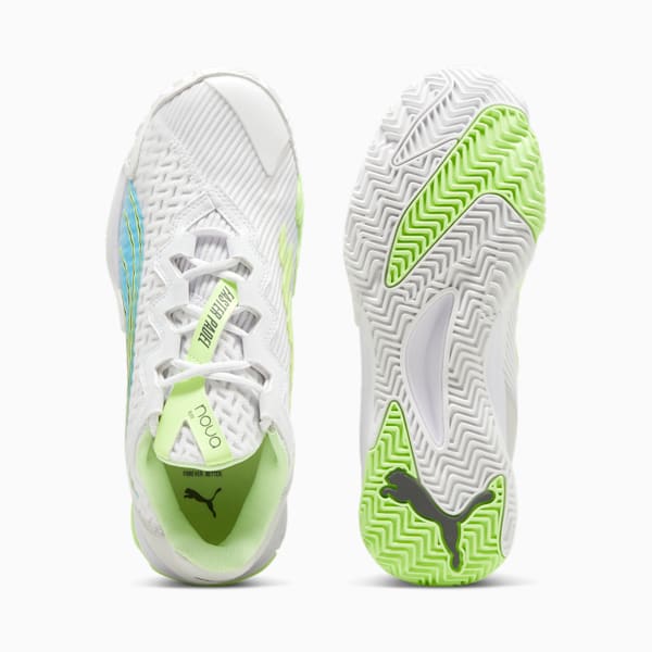 NOVA Elite Court Shoes, PUMA White-Luminous Blue-Fizzy Apple-Shadow Gray, extralarge