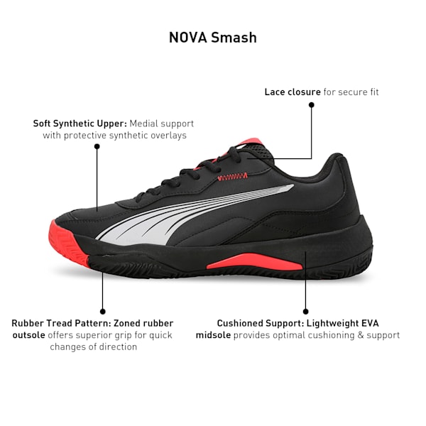 NOVA Smash Padel Shoes, Flat Dark Gray-PUMA Black-Flat Medium Gray-Active Red, extralarge-IND
