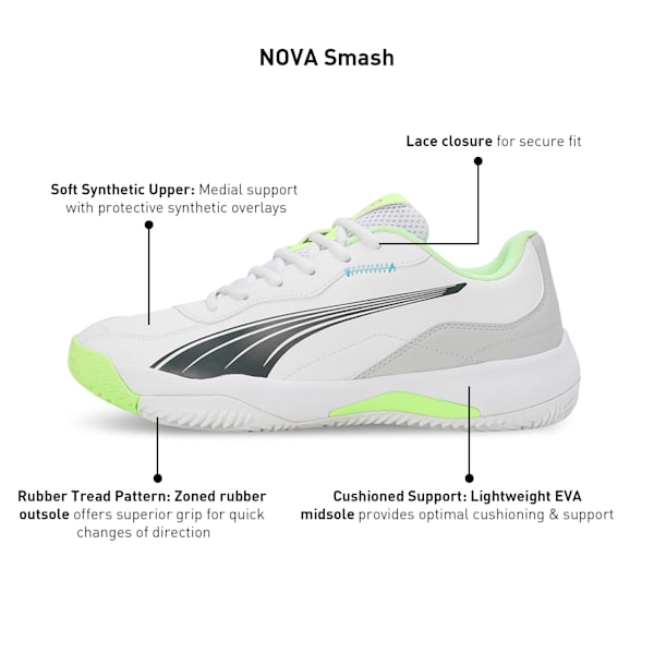 NOVA Smash Padel Shoes, PUMA White-Luminous Blue-Fizzy Apple-Shadow Gray, extralarge-IND