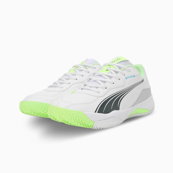 NOVA Smash Padel Shoes, PUMA White-Luminous Blue-Fizzy Apple-Shadow Gray, extralarge-IND